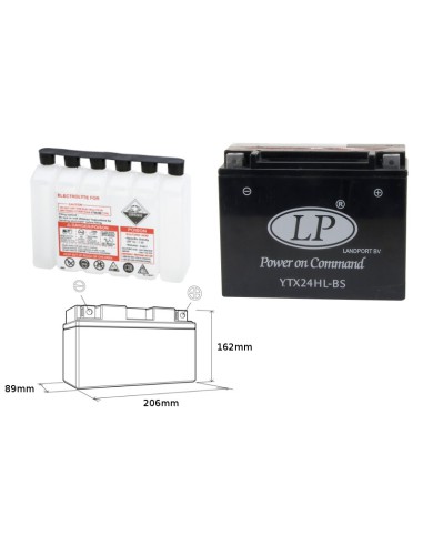 LANDPORT AKUMULATOR YTX24HL-BS (MA LTX24HL-BS) 12V 24AH 205X87X162 BEZOBSŁUGOWY - ELEKTROLIT OSOBNO (2) UE2019/1148