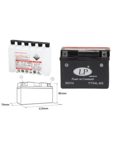 LANDPORT AKUMULATOR YTX4L-BS (MA LTX4L-BS) 12V 3AH 114X71X86 (YT4LBS) BEZOBSŁUGOWY - ELEKTROLIT OSOBNO (8) UE2019/1148