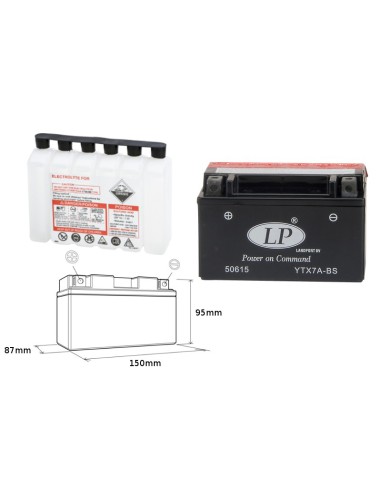 LANDPORT AKUMULATOR YTX7A-BS (MA LTX7A-BS) 12V 6AH 152X88X94 (GTX7ABS) BEZOBSŁUGOWY - ELEKTROLIT OSOBNO (6) UE2019/1148