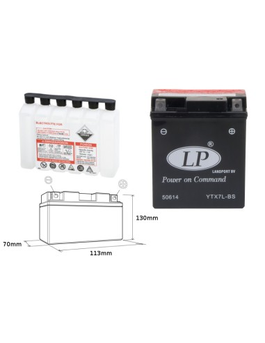 LANDPORT AKUMULATOR YTX7L-BS (MA LTX7L-BS) 12V 6AH 113X70X130 (GTX7LBS) BEZOBSŁUGOWY - ELEKTROLIT OSOBNO (6) UE2019/1148