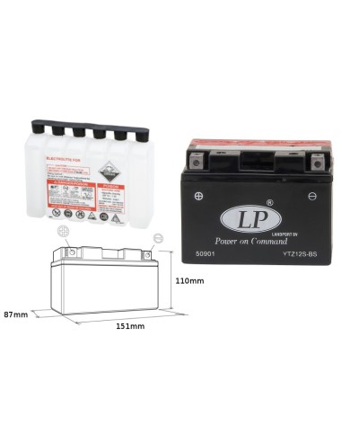 LANDPORT AKUMULATOR YTZ12S-BS (MA LTZ12S-BS) 12V 11AH 150X87X110 (GTZ12S) BEZOBSŁUGOWY - ELEKTROLIT OSOBNO (4) UE2019/1148