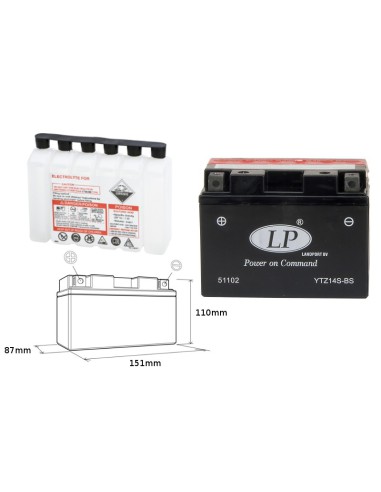 LANDPORT AKUMULATOR YTZ14S-BS (MA LTZ14S-BS) 12V 12AH 150X87X110 (GTZ14S) BEZOBSŁUGOWY - ELEKTROLIT OSOBNO (4) UE2019/1148