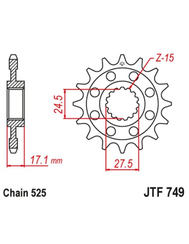 JT ZĘBATKA PRZEDNIA 2249 14 DUCATI PANIGALE 1199/1299 '12-'19 (224914JT) (ŁAŃC.525)