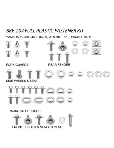 ACCEL KOMPLET ŚRUB DO PLASTIKÓW YAMAHA YZF 250/450 '06-09, WRF 250 '07-13, WRF 450 '07-11 (BKF-204)