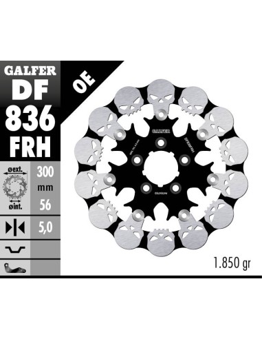 GALFER TARCZA HAMULCOWA TYŁ HARLEY-DAVIDSON (300X56X5) PŁYWAJĄCA SKULL (WZÓR CZASZKI)