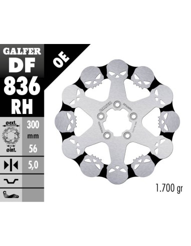 GALFER TARCZA HAMULCOWA TYŁ HARLEY-DAVIDSON (300X56X5) SKULL (WZÓR CZASZKI)