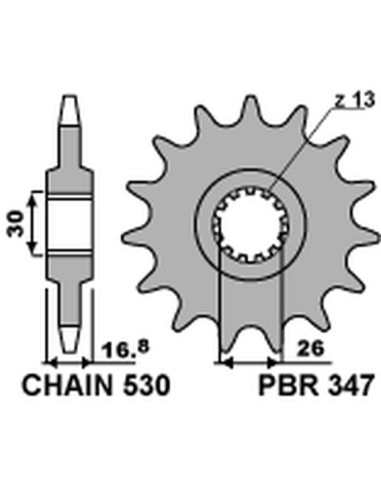 PBR ZĘBATKA PRZEDNIA 347 16 HONDA CBR 1000RR '04-'16, CBF 1000, CBR 900/929/954 (JTF333.16) (ŁAŃC. 530) (34716JT)