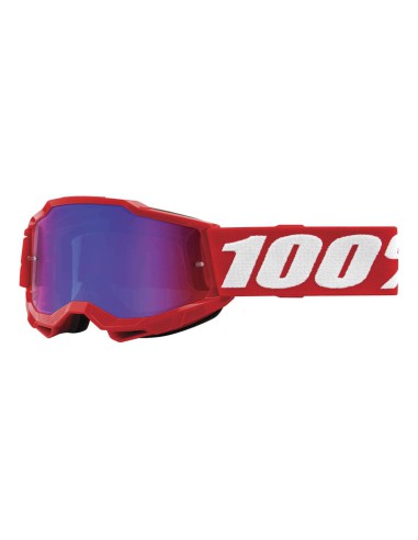 PROMOCJA 100 PROCENT GOGLE MODEL ACCURI 2 YOUTH JUNIOR RED - NEON RED/BLUE LENS - KOLOR CZERWONY SZYBKA NIEBIESKIE/CZERWONE