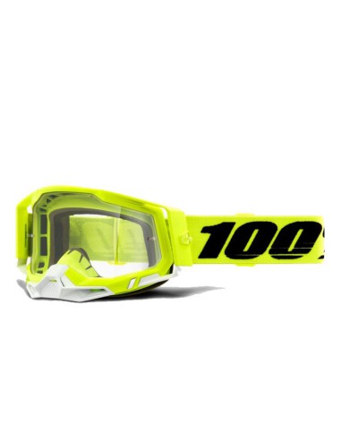 WYPRZEDAŻ 100 PROCENT GOGLE MODEL RACECRAFT 2 FLUO YELLOW - CLEAR LENS - KOLOR ŻÓŁTY FLUO/CZARNY/BIAŁY SZYBKA PRZEŹROCZYSTA