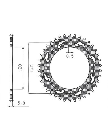 SUNSTAR ZĘBATKA TYLNA 491 42 KAWASAKI KLR 650C '95-'03, KAWASAKI KLE 500 '91-'07 (JTR487.42) (ŁAŃC. 520) (49142JT)