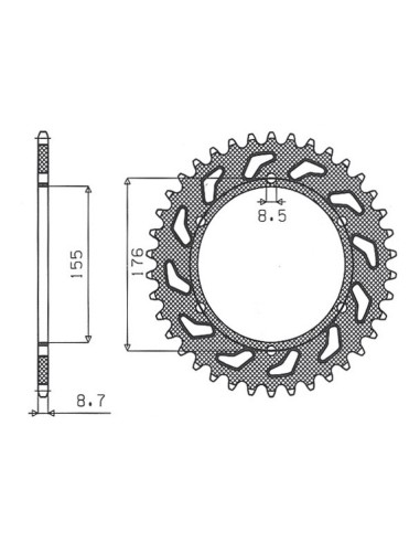 SUNSTAR ZĘBATKA TYLNA 4392 44 TRIUMPH 900/955/1000, TRIUMPH DAYTONA T595 955 '97-'99 (JTR2011.44) (ŁAŃC. 530) (439244JT)