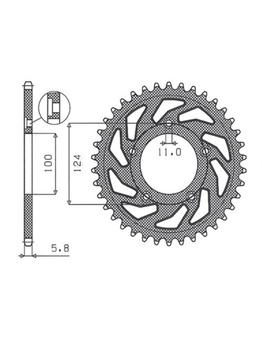 SUNSTAR ZĘBATKA TYLNA 4444 38 DUCATI MONSTER / ABS 821 '15- 20, PANIGALE 899 898 '14-15, SCRAMBLER ABS 800 '15-16 (JTR746.38)