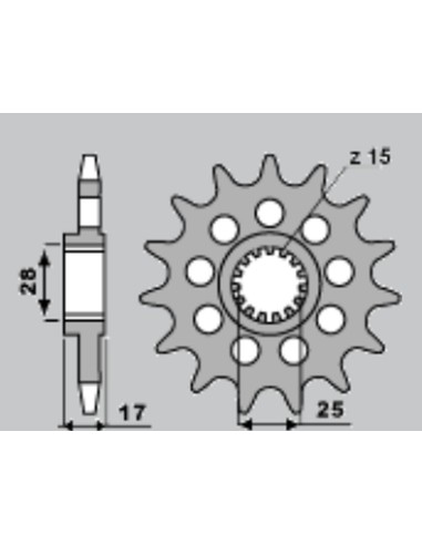 SUNSTAR ZĘBATKA PRZEDNIA 2249 15 DUCATI PANIGALE 1199/1299 '12-'16 (JTF749.15) (ŁAŃC.525) (224915)