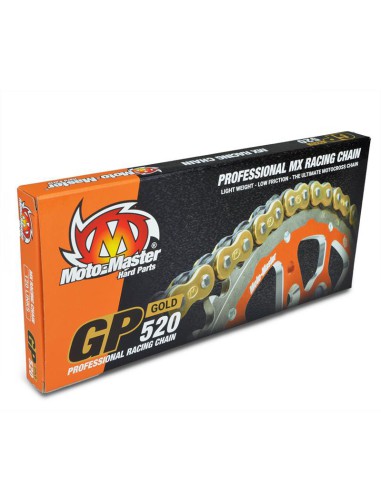 MOTO-MASTER ŁAŃCUCH NAPĘDOWY GP-520G MX PROFESSIONAL MOTOCROSS RACING CHAIN BEZ ORINGÓW KOLOR ZŁOTY (120 OGNIW, ZAPINKA W