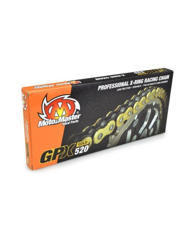 MOTO-MASTER ŁAŃCUCH NAPĘDOWY GPX-520G PROFESSIONAL MOTOCROSS / ENDURO RACING X-RING CHAIN KOLOR ZŁOTY (120 OGNIW, ZAPINKA W