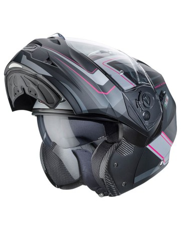 CABERG WYPRZEDAŻ KASK SZCZĘKOWY FLIP-UP MODEL DUKE II TOUR (PINLOCK) KOLOR CZARNY/SZARY/RÓŻOWY MAT (5/5 GWIAZDEK W TESTACH