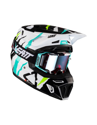 LEATT KASK MOTO 8.5 V23 (+ GOGLE VELOCITY 5.5 GRATIS) HELMET KIT TIGER KOLOR CZARNY/BIAŁY/NIEBIESKI/ŻÓŁTY FLUO ROZMIAR M (57-58