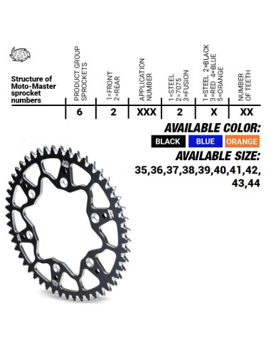 MOTO-MASTER ZĘBATKA TYLNA ALUMINIOWA T7075 (ERGAL) 4644 40 (464440) KTM SX 50/SX 50 MINI '02- , SX-E5 E-BIKE '19-, GASGAS MC 50