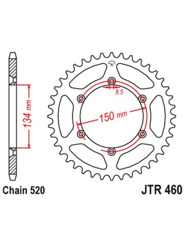 JT ZĘBATKA TYLNA 489 46 ALUMINIOWA RACELITE KAWASAKI KX/KXF '84-20 (48946JT) (ŁAŃC. 520) KOLOR CZARNY