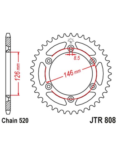 JT ZĘBATKA TYLNA 808 46 ALUMINIOWA RACELITE SUZUKI RM/RMZ DR/DRZ (80846JTA) (ŁAŃC.520) KOLOR CZARNY