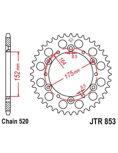 JT ZĘBATKA TYLNA 856 40 ALUMINIOWA RACELITE YAMAHA YZ/YZF '88-'98 (85640JTA) (ŁAŃC. 520) KOLOR CZARNY