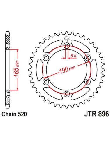 JT ZĘBATKA TYLNA 896 50 ALUMINIOWA RACELITE KTM 125MX, 250MX, 500MX 350 ENDURO (88-89) (89650JT) (ŁAŃC. 520) KOLOR CZARNY