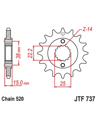 JT ZĘBATKA PRZEDNIA 7001 14 DUCATI 907 PASO SPORTS '90-'93 (700114JT) (ŁAŃC. 520)