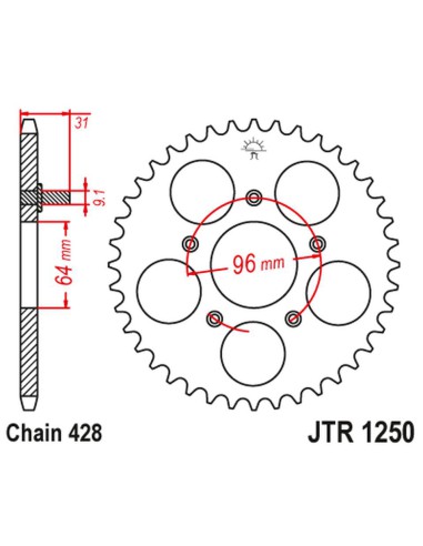 JT ZĘBATKA TYLNA JTR1250 56 HONDA NX 125 '89-90' (JTR1250.56)(ŁANC428) NA ZAMÓWIENIE