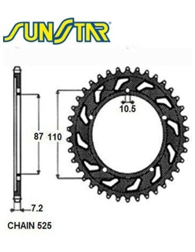 SUNSTAR ZĘBATKA TYLNA 828 49 SUZUKI GSF 400 BANDIT '89-96, GSF 650 BANDIT '07-15 (ŁAŃC. 525) (82849JT)