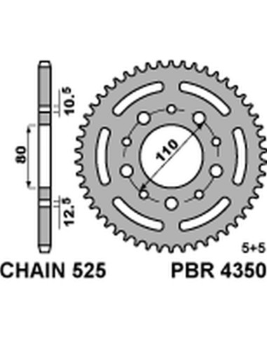 PBR ZĘBATKA TYLNA 4350 43 C45 HONDA CB 500 '94-'03, CB 750 '91-'03, VT 600 SHADOW '90-'04 (JTR1332.43) (ŁAŃC. 525)