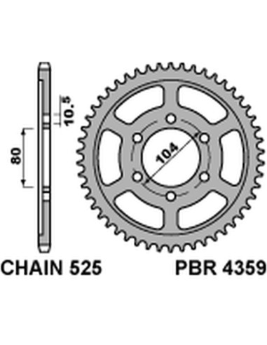 PBR ZĘBATKA TYLNA 4359 44 C45 KAWASAKI ZXR 750R NINJA '96-'03, KLZ VERSYS 1000 '12-'20, Z 1000 '03-'20 (JTR1489.44) (ŁAŃC. 525)