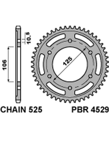 PBR ZĘBATKA TYLNA 4529 48 C45 TRIUMPH 675 DAYTONA/ STREET TRIPLE '06-'20, BONNEVILLE/SPEEDMASTER/THRUXTON 1200 (JTR2014.48)