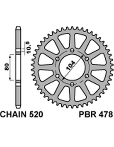 PBR ZĘBATKA TYLNA 478 47 C45 KAWASAKI Z 1000/SX '03-'20, ZX-10R/RR '04-'20, ZX-6R '98-'20, ER-6N '06-'17, VERSYS 650 '07-'20