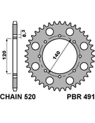 PBR ZĘBATKA TYLNA 491 39 C45 KAWASAKI KLE 500 '97-'07, KLR 650 '87-'17, W 800 '18-'20 (JTR487.39) (ŁAŃC.520)