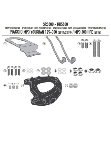 KAPPA STELAŻ KUFRA CENTRALNEGO PIAGGIO MP3 YOURBAN 125/300, HPE 300 '11-'21 (Z PŁYTĄ MONOKEY)