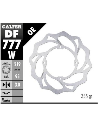 GALFER TARCZA HAMULCOWA PRZÓD KTM XC 105 '07-, SX 150 '15-'18, SX 85 '07-'20, HUSQVARNA TC 85 '14-'20 WAVE (219X95X3MM)