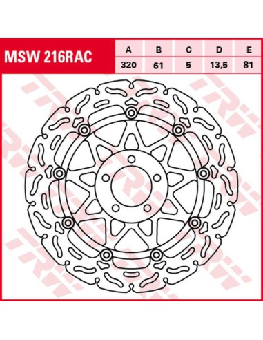 TRW LUCAS ZF TARCZA HAMULCOWA PRZÓD KAWASAKI ZX-7R/RR '96-'02, ZXR 750 '91-'95, ZX-9R '94-'04, ZZR 1100 '93-'01, ZX-12R '00-'03,