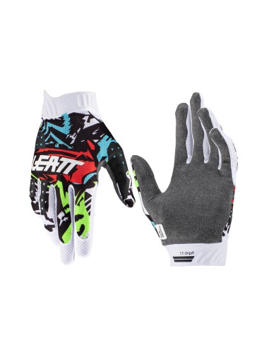 LEATT RĘKAWICE MOTO 1.5 GRIPR JUNIOR GLOVE ZEBRA KOLOR CZARNY/NIEBIESKI/CZERWONY/BIAŁY ROZMIAR XXS