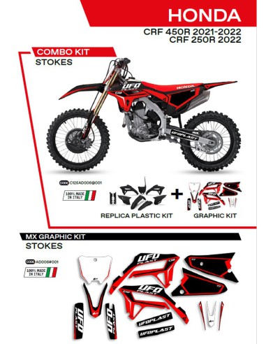 UFO KOMPLET PLASTIKÓW HOKIT125001 PLUS KOMPLET NAKLEJEK (OKLEIN) HONDA CRF 250R '22 CRF 450 '21-'22 W ZESTAWIE PRZEDNIA TABLICA