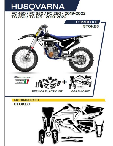 UFO KOMPLET PLASTIKÓW HUKIT622001 PLUS KOMPLET NAKLEJEK (OKLEIN) HUSQVARNA TC 125/250 '19-'22 FC 250/350/450 '19-'22 W ZESTAWIE