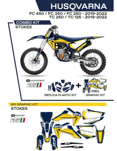 UFO KOMPLET PLASTIKÓW HUKIT622087 PLUS KOMPLET NAKLEJEK (OKLEIN) HUSQVARNA TC 125/250 '19-'22 FC 250/350/450 '19-'22 W ZESTAWIE