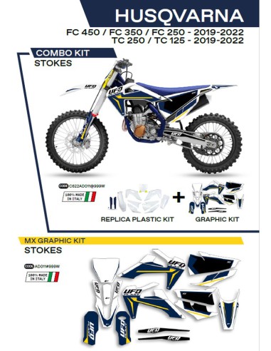 UFO KOMPLET PLASTIKÓW HUKIT622999W PLUS KOMPLET NAKLEJEK (OKLEIN) HUSQVARNA TC 125/250 '19-'22 FC 250/350/450 '19-'22 W ZESTAWIE