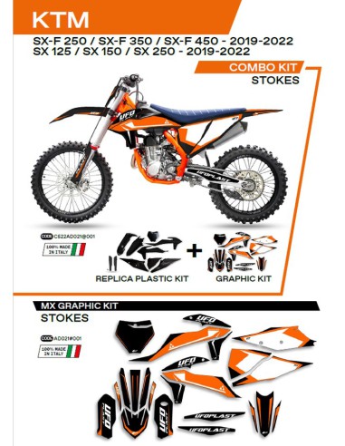 UFO KOMPLET PLASTIKÓW KTKIT522001 PLUS KOMPLET NAKLEJEK (OKLEIN) KTM SX/SXF 125/150/250/350/450 '19-'22 W ZESTAWIE PRZEDNIA