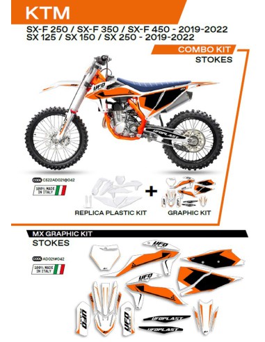 UFO KOMPLET PLASTIKÓW KTKIT522042 PLUS KOMPLET NAKLEJEK (OKLEIN) KTM SX/SXF 125/150/250/350/450 '19-'22 W ZESTAWIE PRZEDNIA