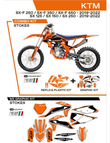 UFO KOMPLET PLASTIKÓW KTKIT522127 PLUS KOMPLET NAKLEJEK (OKLEIN) KTM SX/SXF 125/150/250/350/450 '19-'22 W ZESTAWIE PRZEDNIA