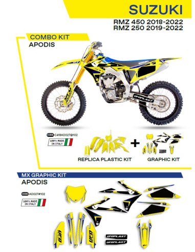 UFO KOMPLET PLASTIKÓW SUKIT418102 PLUS KOMPLET NAKLEJEK (OKLEIN) SUZUKI RMZ 250 '19-'22 RMZ 450 '18-'22 W ZESTAWIE PRZEDNIA