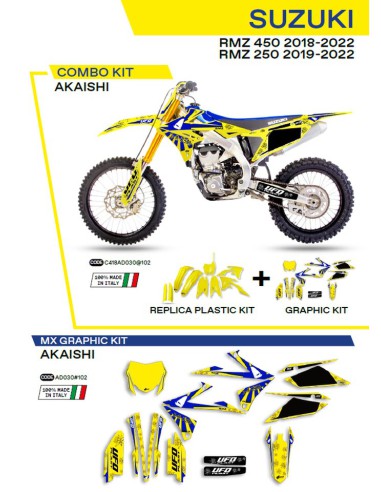 UFO KOMPLET PLASTIKÓW SUKIT418102 PLUS KOMPLET NAKLEJEK (OKLEIN) SUZUKI RMZ 250 '19-'22 RMZ 450 '18-'22 W ZESTAWIE PRZEDNIA