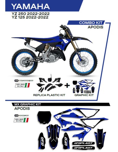 UFO KOMPLET PLASTIKÓW YAKIT324001 PLUS KOMPLET NAKLEJEK (OKLEIN) YAMAHA YZ 125/250 '22 W ZESTAWIE PRZEDNIA TABLICA (YA04860)