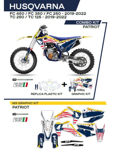 UFO KOMPLET PLASTIKÓW HUKIT622999W PLUS KOMPLET NAKLEJEK (OKLEIN) HUSQVARNA TC 125/250 '19-'22 FC 250/350/450 '19-'22 W ZESTAWIE