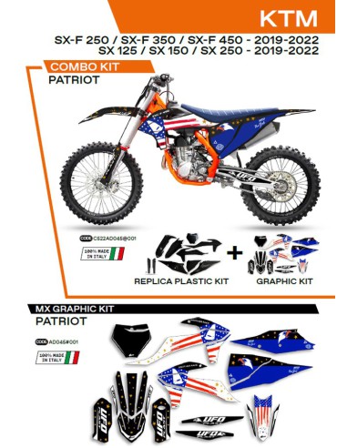 UFO KOMPLET PLASTIKÓW KTKIT522001 PLUS KOMPLET NAKLEJEK (OKLEIN) KTM SX/SXF 125/150/250/350/450 '19-'22 W ZESTAWIE PRZEDNIA